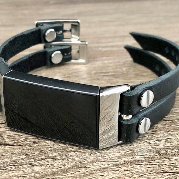 Double Strap Black Leather Charge 4 Bracelet - Picture 8 of 8